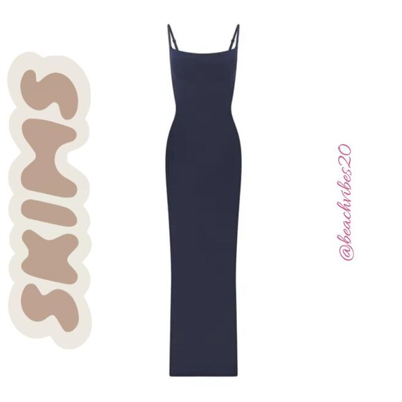 SKIMS Fits Everybody Long Slip Dress Navy Small NWOT - Picture 4 of 5